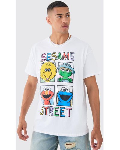 BoohooMAN Oversized Sesame Street License T-shirt - White
