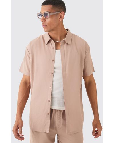 BoohooMAN Oversized Linen Concealed Placket Shirt - Natur