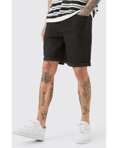 BoohooMAN Tall Stretch Denim Slim Fit Shorts In Black - Schwarz
