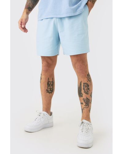 BoohooMAN Relaxed Fit Short Length Jacquard Striped Short - Blue