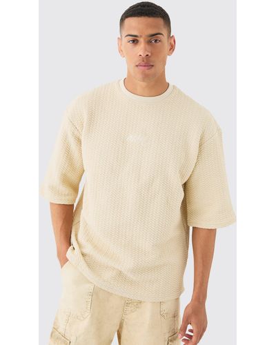 BoohooMAN Oversized Quilted Half Sleeve Herringbone Man T-shirt - Natural