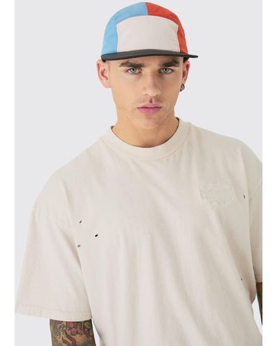 BoohooMAN Color Block Woven Camper Hat In Multi - White