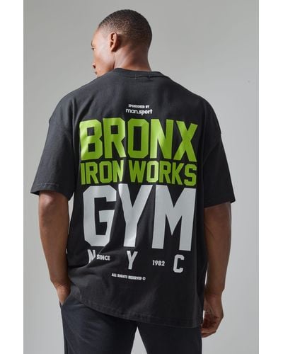 BoohooMAN Active Oversized Extended Neck Bronx Gym Graphic T-shirt - Green