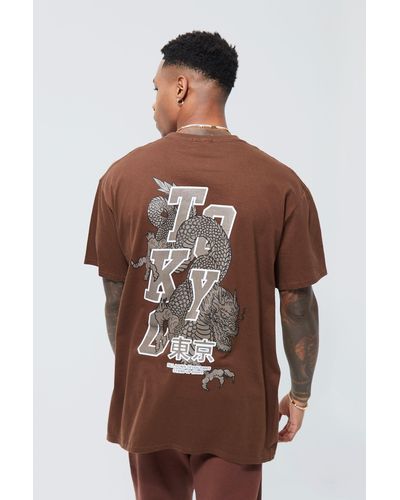BoohooMAN Oversized Limited Graphic Print T-shirt - Brown
