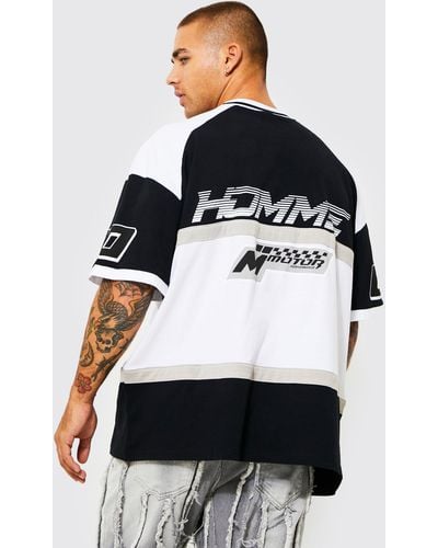 BoohooMAN Camiseta Oversize Con Estampado Y Panel Motor Sport - Negro