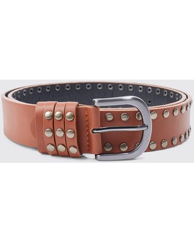 BoohooMAN Studded Faux Leather Belt - Brown