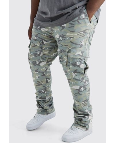 Boohoo Plus Skinny Stacked Flare Gusset Camo Cargo Trouser - Blue
