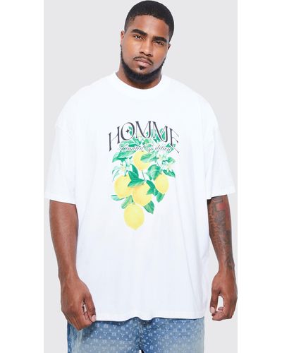 Boohoo Plus Oversized Heavyweight Lemons T-shirt - White