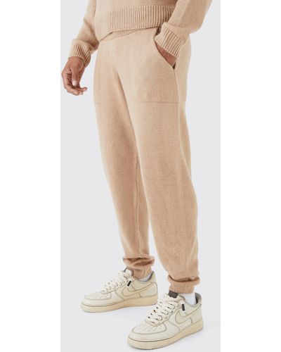 BoohooMAN Relaxed Fit Knitted Sweatpants - Natural