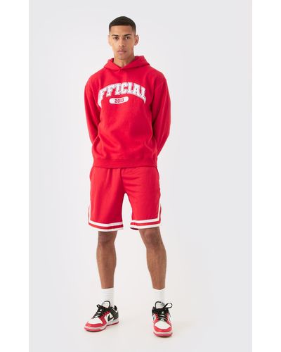 BoohooMAN Oversized Official Varsity Hoodie And Basketball Short Set - Rot