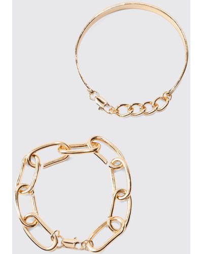 BoohooMAN 2 Pack Chain Bracelets In Gold - White