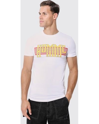 BoohooMAN Tall Muscle Fit Homme Print T-shirt - White