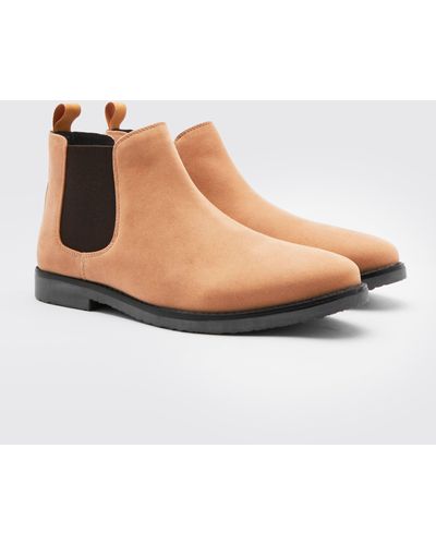 Boohoo Faux Suede Chelsea Boot - Natural