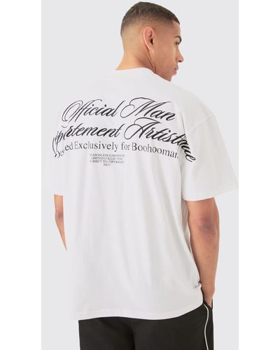 BoohooMAN Oversized Extend Neck Slogan Embroidered Heavyweight T-shirt - White