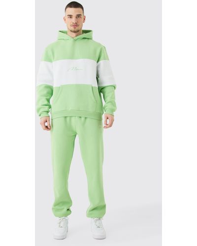 BoohooMAN Tall Colour Block Man Hooded Tracksuit In Sage - Green