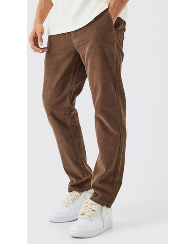 Boohoo Relaxed Tapered Cord Trouser In Chocolate - Brown