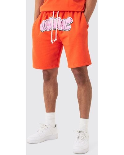 BoohooMAN Relaxed Homme Print Jersey Shorts - Orange