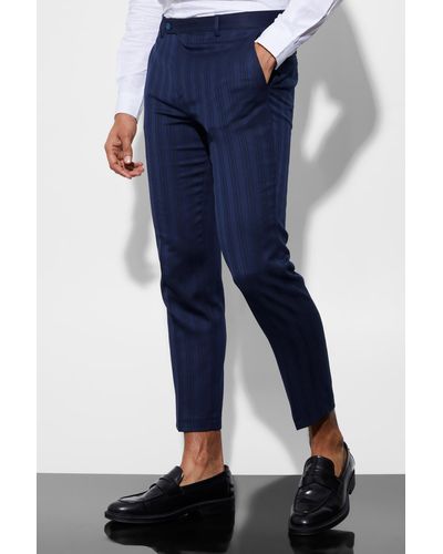 Boohoo Slim Crop Stripe Suit Trousers - Blue