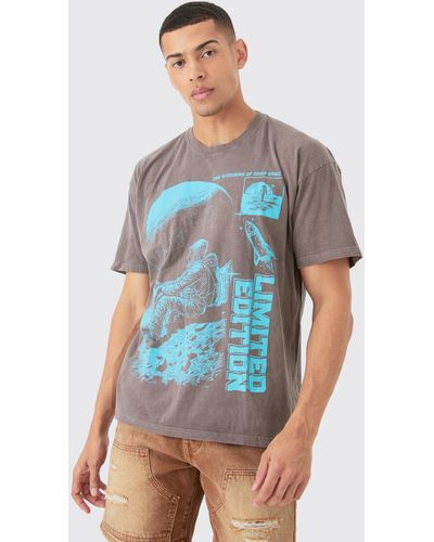 BoohooMAN Oversized Wash Limited Edition Space T-shirt - Blue