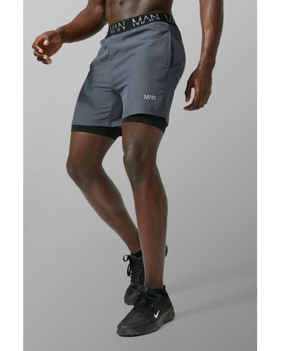 BoohooMAN Active Gym 2 In 1 Shorts - Gray