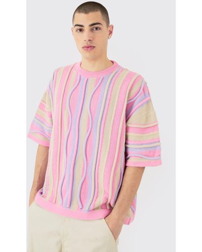 BoohooMAN Oversized 3d Jacquard Knit T-shirt - Pink