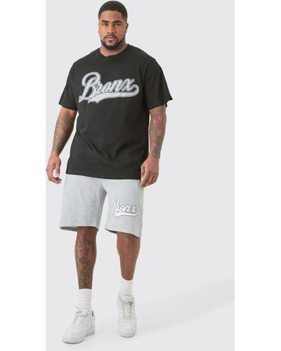 BoohooMAN Plus Bronx Print T-shirt & Short Set - Mehrfarbig