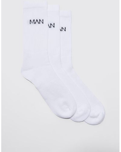 BoohooMAN 3 Pack Jacquard Man Dash Tube Socks - White