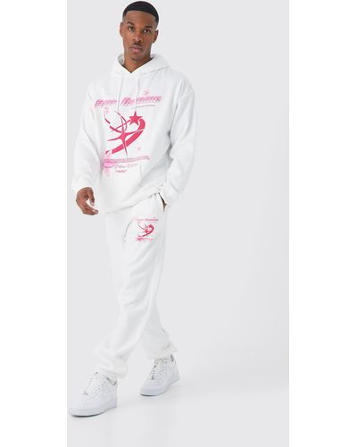 Boohoo Pour Graphic Hooded Tracksuit - White