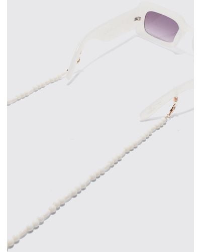 BoohooMAN Pearl And Bead Sunglasses Chain In White - Weiß