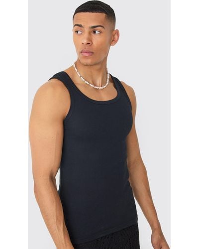 BoohooMAN Muscle Fit Ribbed Vest - Blue