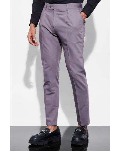 Boohoo Slim Pleat Front Trousers - Purple