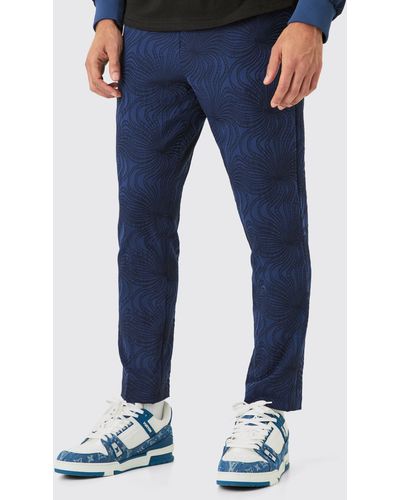 Boohoo Pantalón Ajustado Texturizado Entallado Con Alforza - Azul