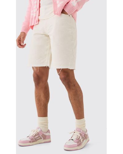BoohooMAN Fixed Waist Raw Hem Relaxed Gusset Shorts - Weiß