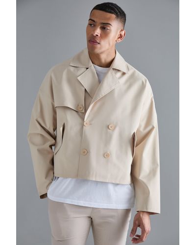 BoohooMAN Cropped Double Breasted Trench Coat - Gray