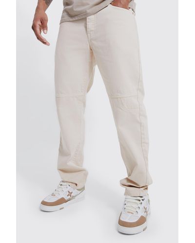 Boohoo Straight Fit Overdyed Panel Jeans - Natural