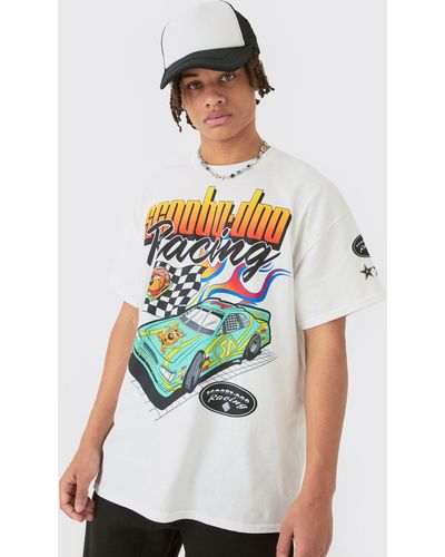 BoohooMAN Oversized Scooby Doo Racing License T-shirt - White