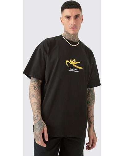 BoohooMAN Tall Oversized Heavy Split Hem Print T-shirt - Black