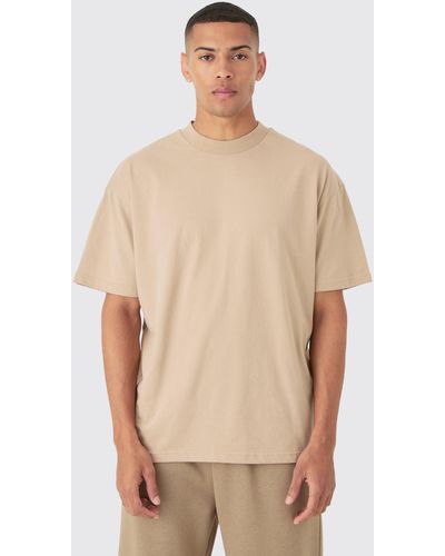 BoohooMAN Oversized Extended Neck Heavy T-shirt - Natural