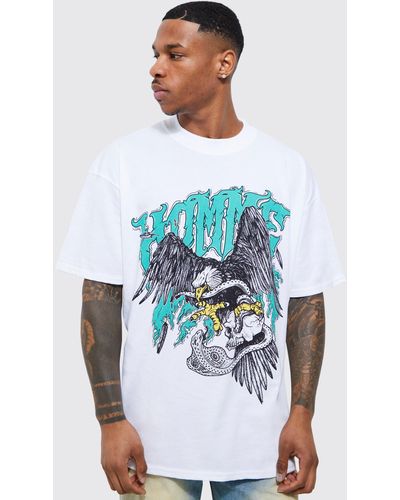 BoohooMAN Oversized Eagle Graphic T-shirt - White