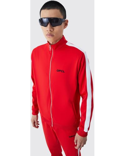 BoohooMAN Relaxed Tricot Zip Detail Tracksuit - Red