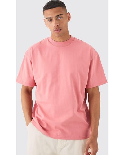 BoohooMAN Oversized Extended Neck Super Heavyweight T-shirt - Pink
