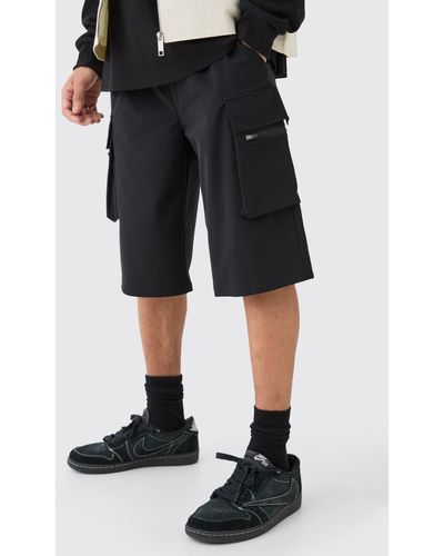 BoohooMAN Elastic Relaxed Lightweight Stretch Cargo Short - Black