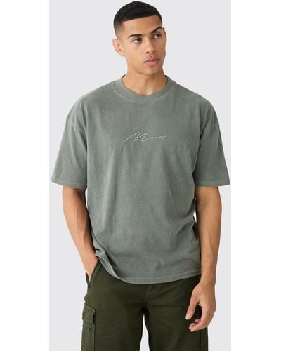 BoohooMAN Oversized Distressed Washed Man Embroidered T-shirt - Gray
