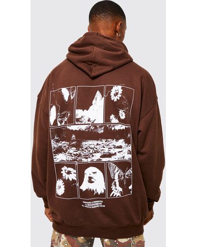 BoohooMAN Oversized Space Graphic Hoodie - Brown