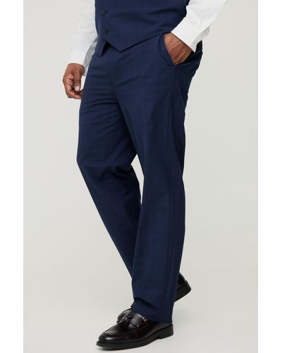 BoohooMAN Plus Dark Blue Flannel Regular Fit Suit Trousers