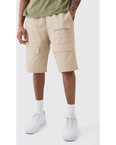 Boohoo Tall Elasticated Waist Relaxed Twill Utility Short - Natural
