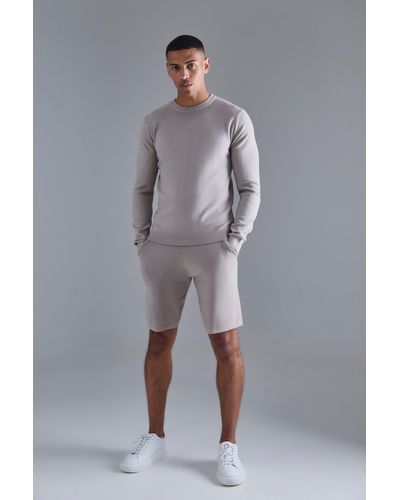 BoohooMAN Knitted Jumper Short Tracksuit - Grey