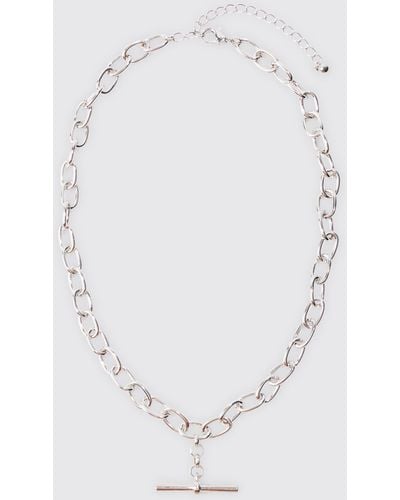 BoohooMAN T Bar Chain Necklace In Silver - Blue