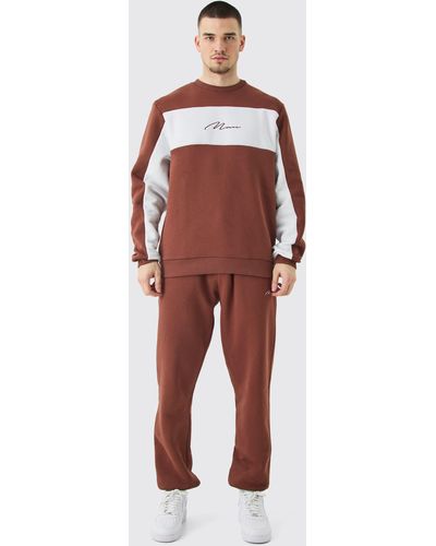 BoohooMAN Tall Colour Block Man Sweatshirt Tracksuit In Chocolate - Rot