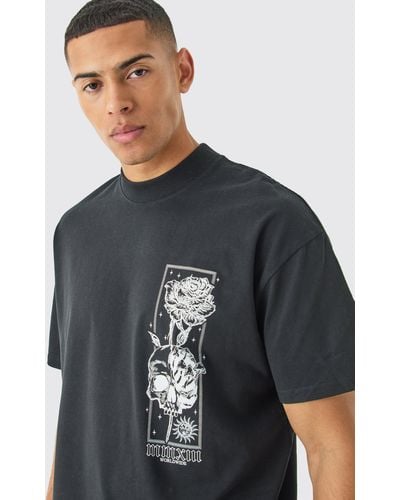 BoohooMAN Oversized Stencil Graphic T-shirt - Black